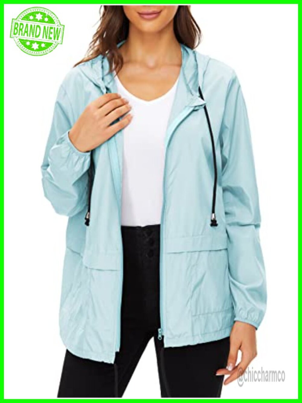 Waterproof Rain Jacket Lightweight Hooded Packable Windbreaker Women